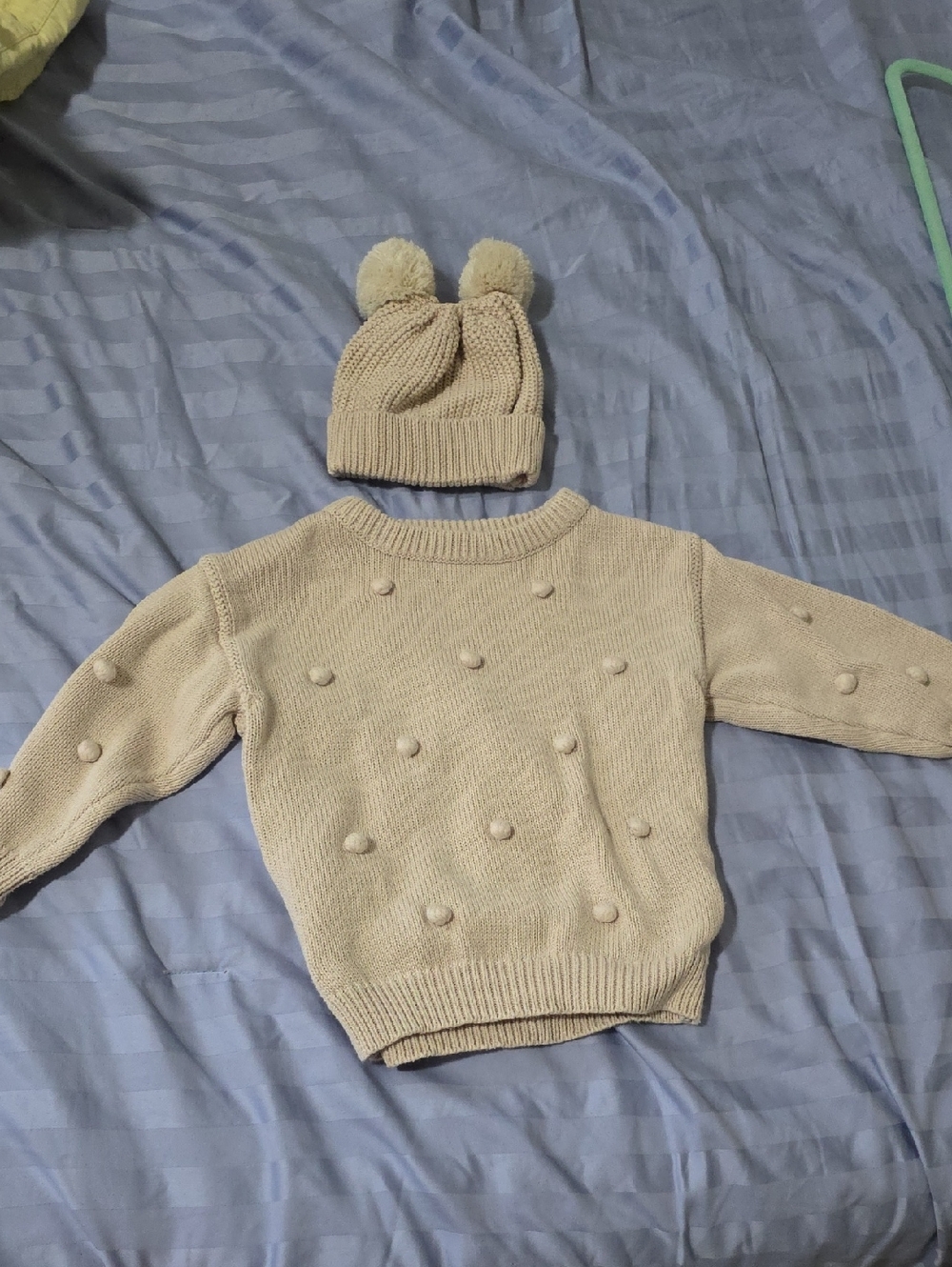 Cream Pom-Pom Knit Sweater & Hat Set - Kids